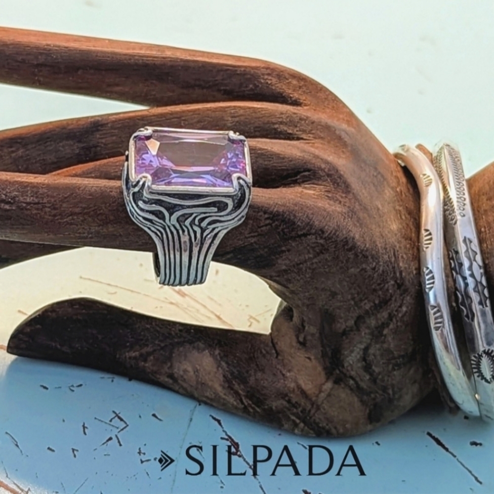 Silpada Lavender Fields Purple Radiant Cut Cubic Zirconia Statement Ring Retired